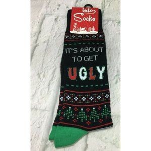 Ugly Christmas Socks "It's About to Get Ugly" Men's Crew Socks Shoe Size 7-12